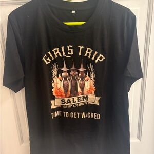 Black Graphic Tee with Witch Design